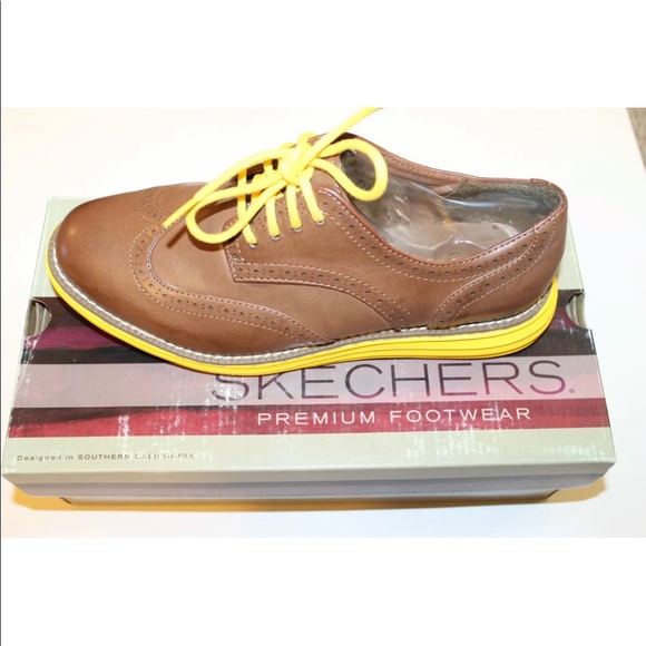 NWT Sketchers Women Brogue Brown W Yellow Sole Lace Up Shoes Light Weight 9.5 - Picture 8 of 10